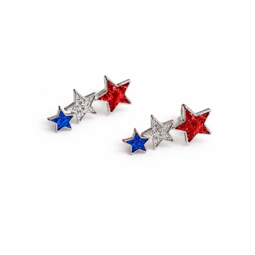 American red white and blue star earrings